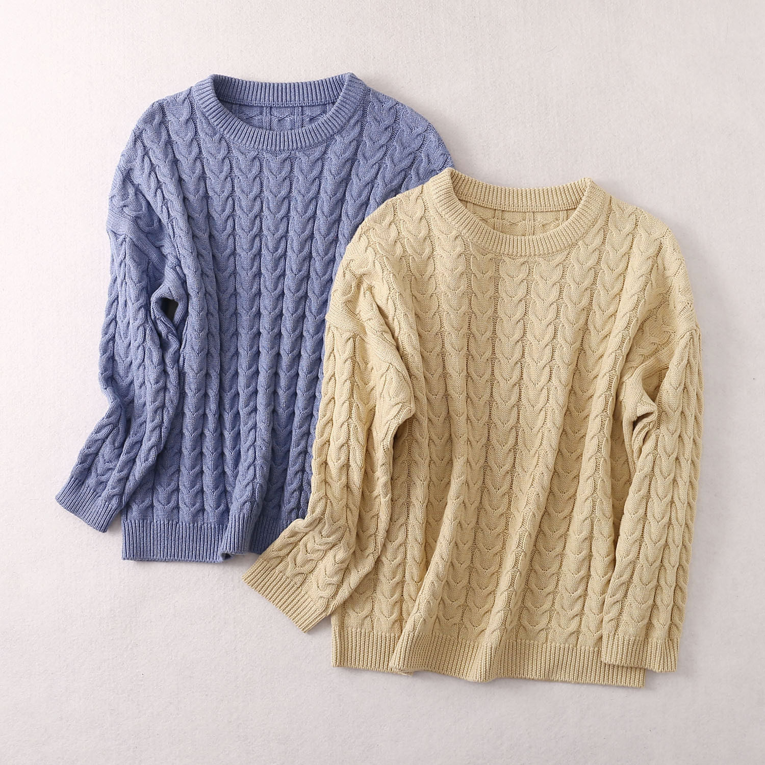 冬季新品纯色绢丝羊绒混纺粗毛线麻花慵懒风套头毛衣加厚针织衫