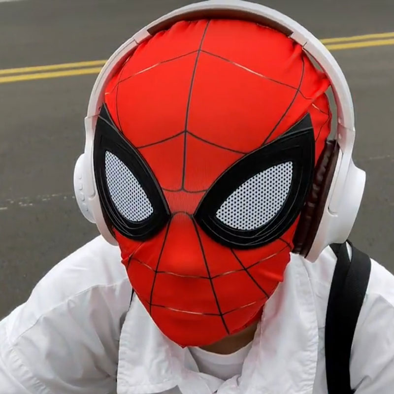 万圣节蜘蛛侠头套面具红色cos面罩搞怪头盔成人卡通人物儿童礼物