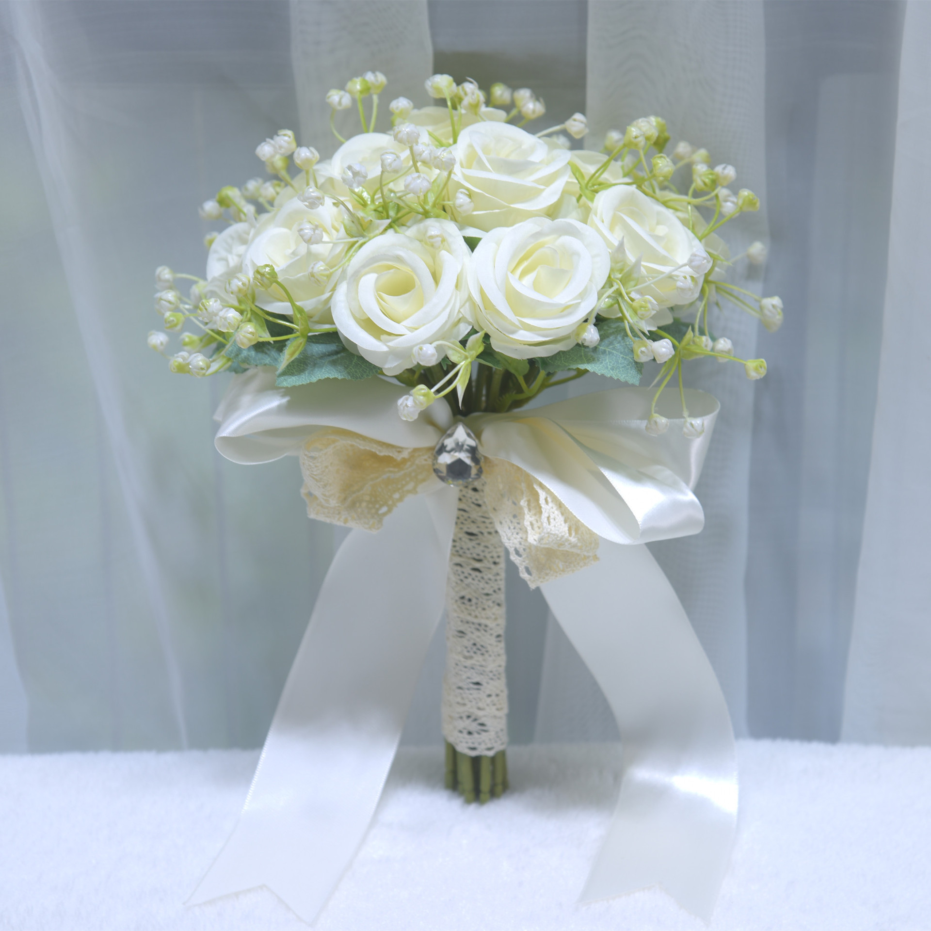 新娘韩式婚礼花束手捧花结婚领证仿真花婚纱拍照道具蝴蝶结手捧花