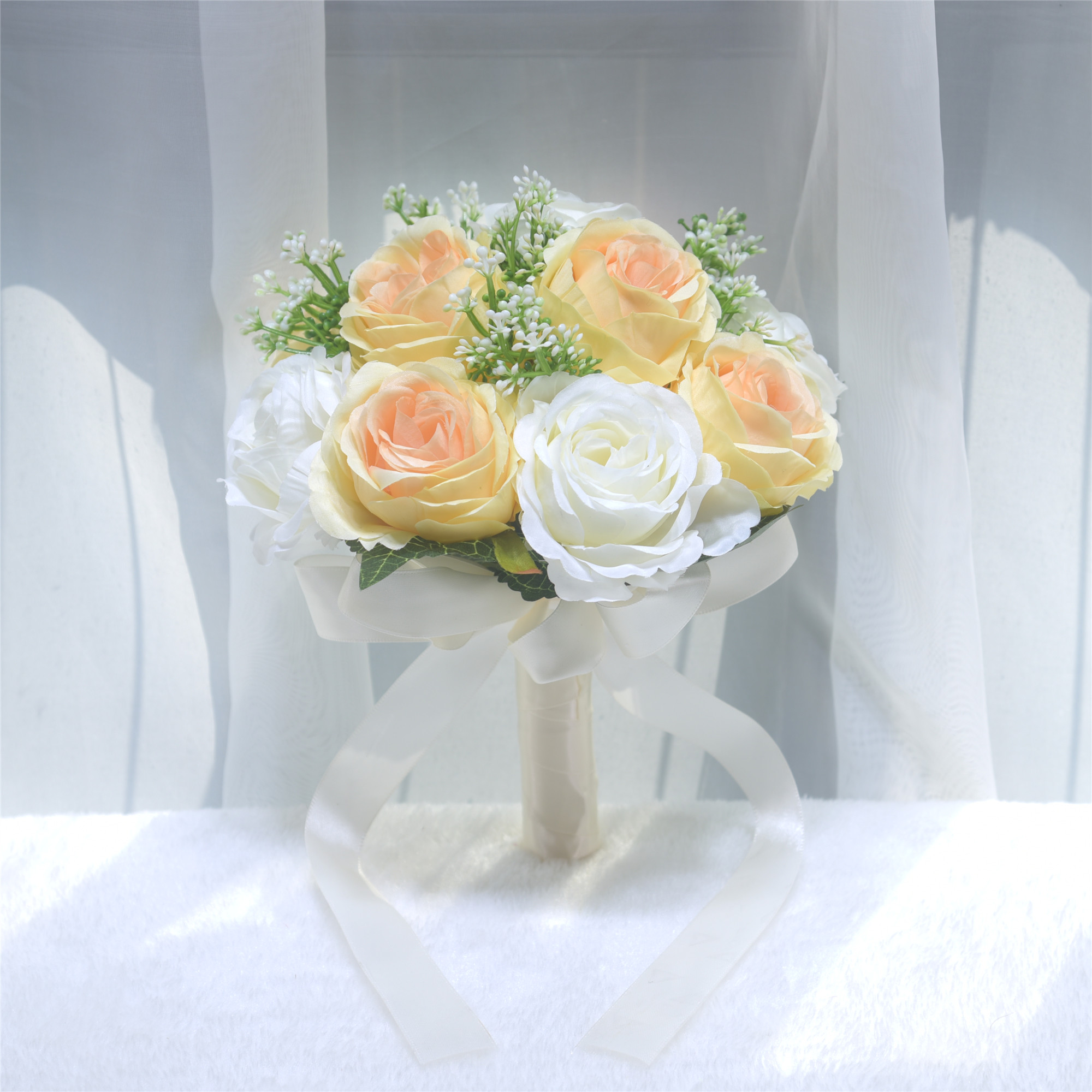 欧式新娘手捧花小玫瑰婚纱拍照结婚仿真韩式婚礼花束装饰假花道具