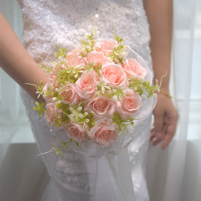 新款丝带新娘玫瑰西式森系手持花束结婚婚礼婚庆领证订婚仿真捧花