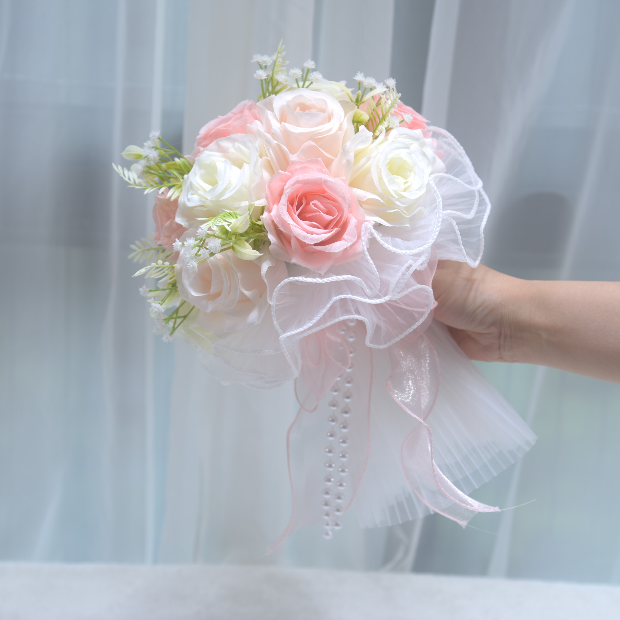 小清新婚礼新娘手捧花抛花球领证网纱假花结婚婚礼婚纱照道具旅拍