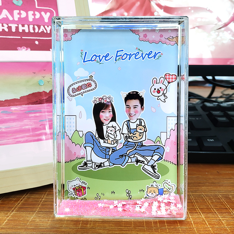 圣诞情人节礼物情侣一周年纪念礼品送男女友生日领证结婚流沙相框