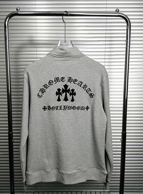 潮牌製品新款梵文字母刺绣三十字架休闲纯棉男女款立领拉链卫衣