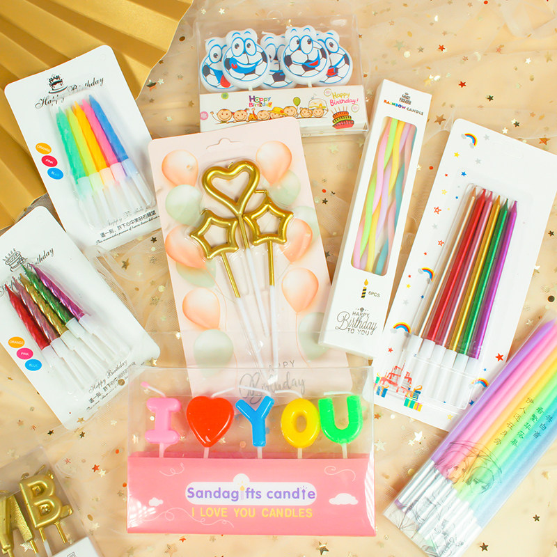 卡通创意生日彩色五角星心形旋转蜡烛浪漫表白派对蛋糕装饰用品