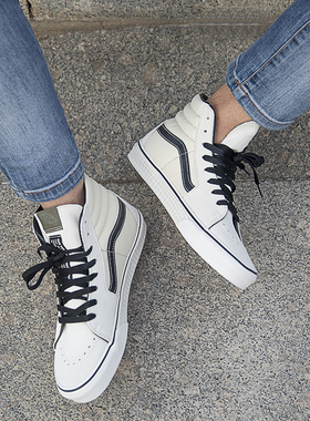 VANS范斯新款SK8-HI 字母包边印花白色高帮男休闲板鞋VN0A4BV622H