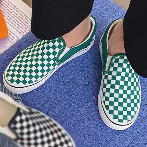 VANS范斯绿色棋盘格一脚蹬帆布鞋