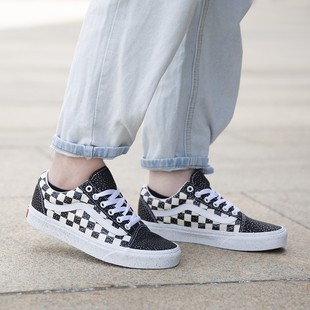 Old 休闲板鞋 Skool 女鞋 VN0A4U3B2NA 棋盘格低帮亮晶潮鞋 VANS范斯