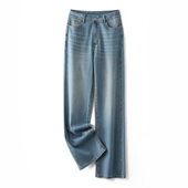 200斤女士宽松潮 女2026年显瘦胖MM拖地裤 阿月大码 春夏阔腿牛仔裤