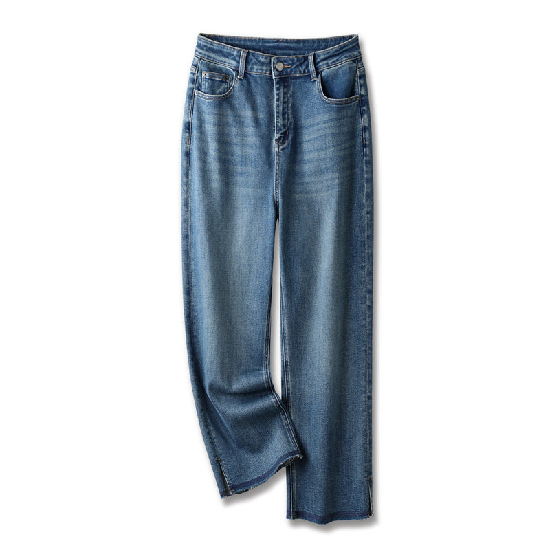 阿月大码宽板法棍裤女2026春装新款弹力显瘦锥型九分牛仔裤200斤