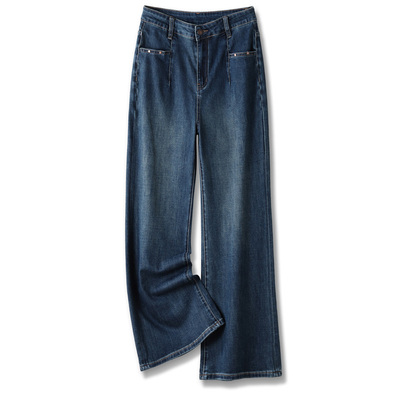 阿月大码直筒裤女加肥加大宽松高腰阔腿牛仔裤弹力休闲女装200斤