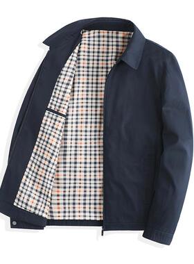 士春秋K2122-F纯季棉中夹克商务老年爸爸秋装外套男翻领夹克休闲