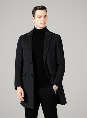 专1910-C冬季柜男士羊毛大衣商款务休装闲西领中年爸爸中长外套