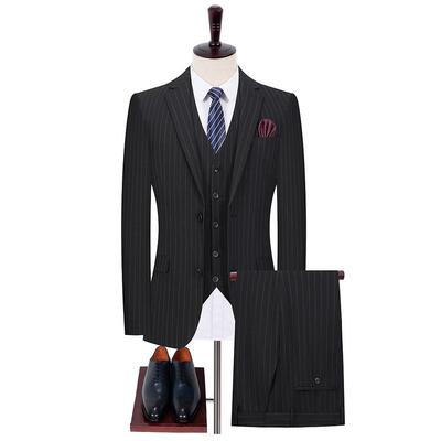 高级西服男士商务6171休闲宴业季套装韩版黑职色条纹会婚礼西四装