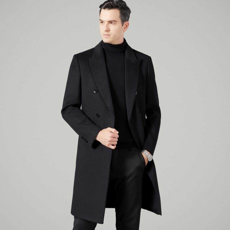 羊毛大衣男风士中长领款秋冬双排扣双面羊绒外套西装毛190呢子衣