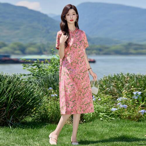 领时尚龄碎花款立连衣裙夏季新气质长裙裙遮肉LB2878-0淑女
