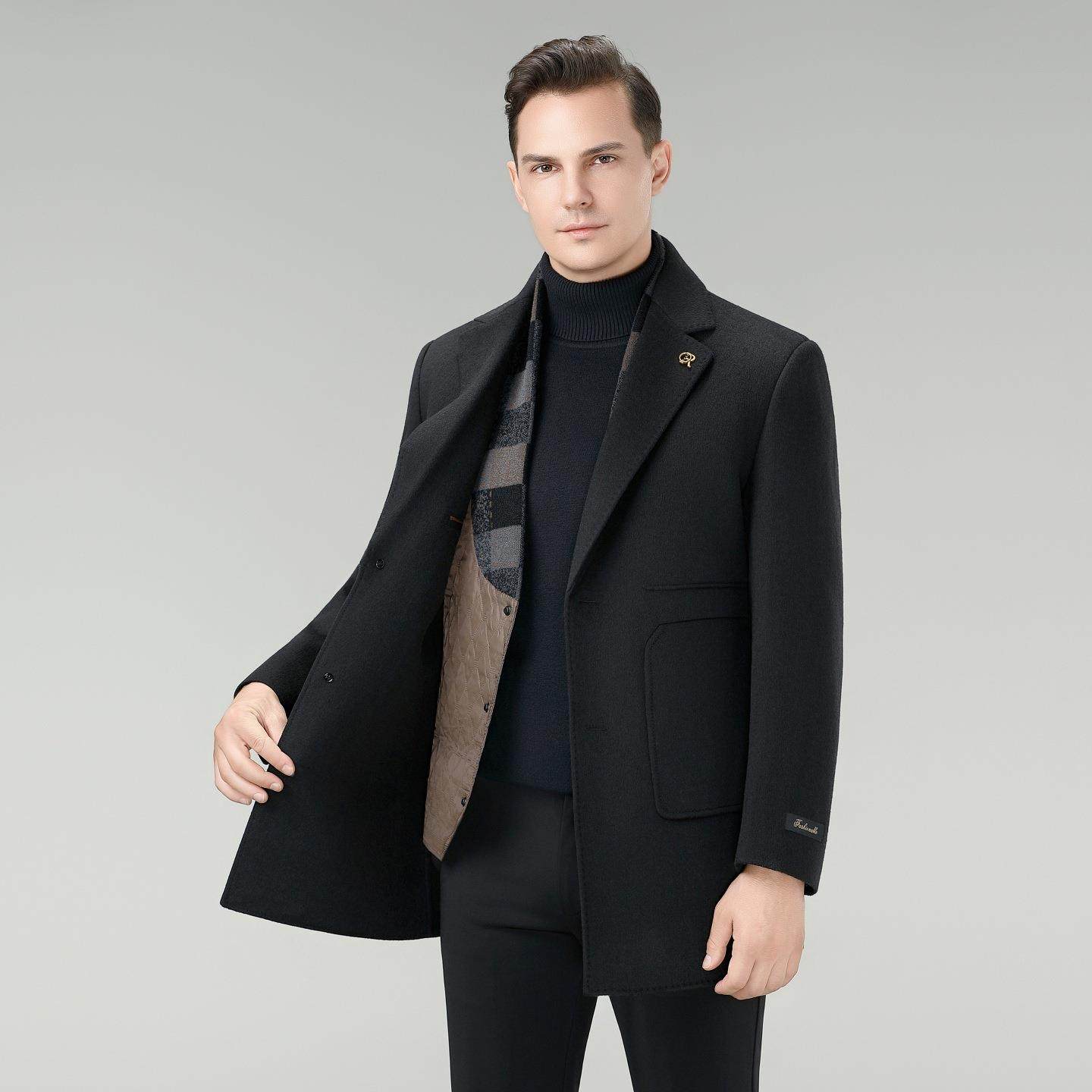 秋衣冬季男士新款纯配羊毛双面呢大中5881-C款外套选鹅绒长保暖马