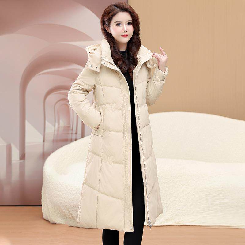 正99-823品绒服女中长款鸭过膝冬季新时尚款洋气加羽厚保暖白绒外