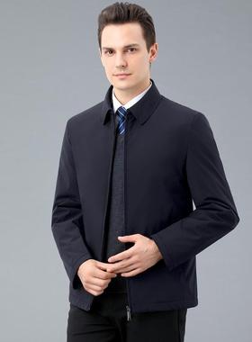 爸冬季档男士翻领夹克轻薄羽绒高服21066保暖外套拉链年爸装短款