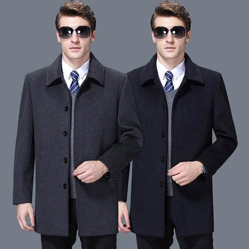 秋冬新款年羊毛大1805=5衣式中长款加厚衣翻领男风士中羊毛呢男外