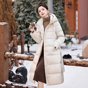 加收腰2520气质厚保暖白鸭绒外套 过冬季 新款 羽服绒女中膝长款