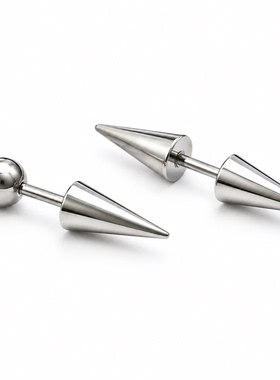 钛钢尖锥耳钉圆头螺纹不刮耳洞个性潮男嘻哈女不褪色医用钢耳骨钉