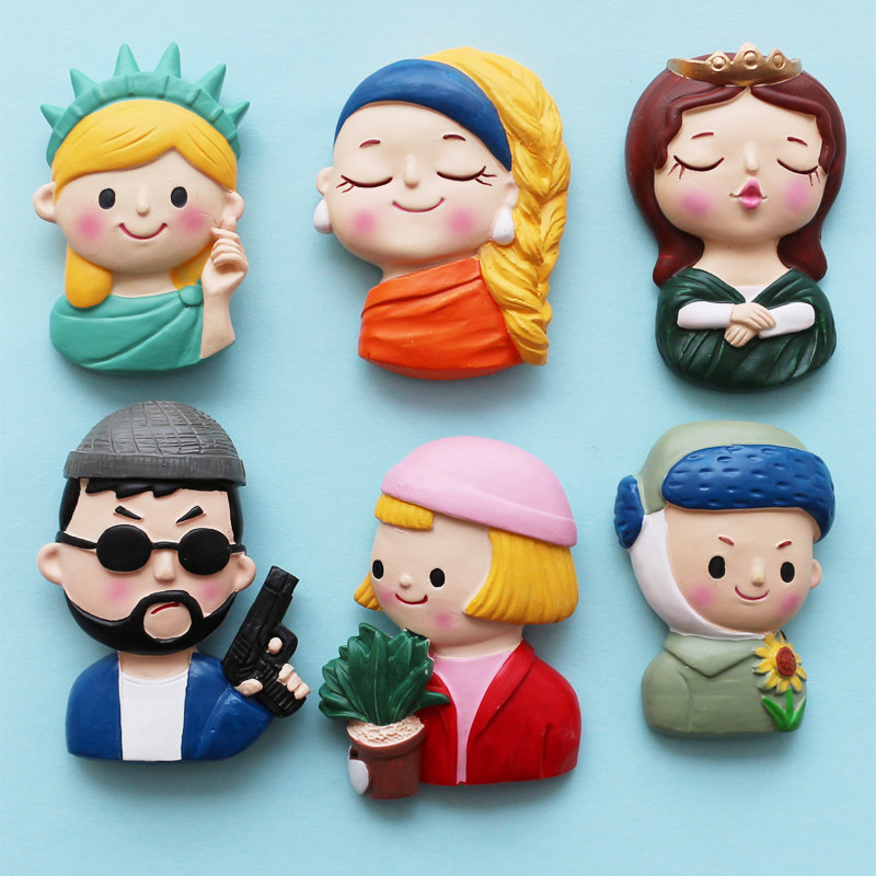 大王小王 q版可爱人物立体冰箱磁贴3d树脂搞怪自由女神冰箱贴装饰