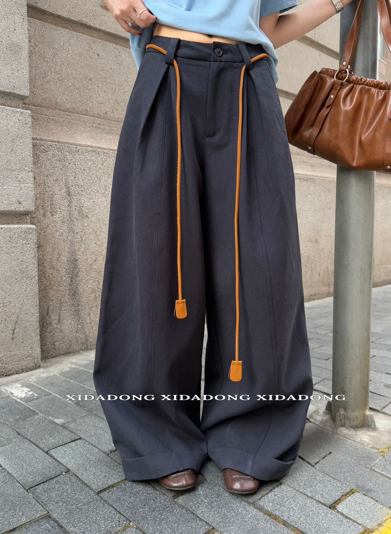 XDD2025早秋新款韩版抽绳直筒休闲裤女宽松显瘦西装长裤