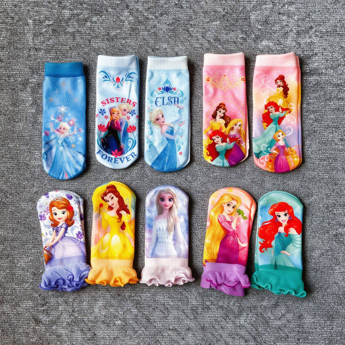 出口女儿童袜冰雪公主爱莎全棉短袜苏菲亚美人鱼船袜子满包邮