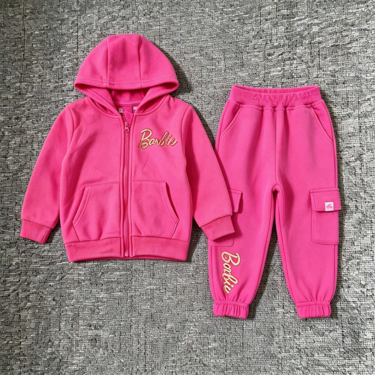 出口欧美单女童卫衣纯棉两件套卡通芭公主套装连帽毛圈运动衣裤