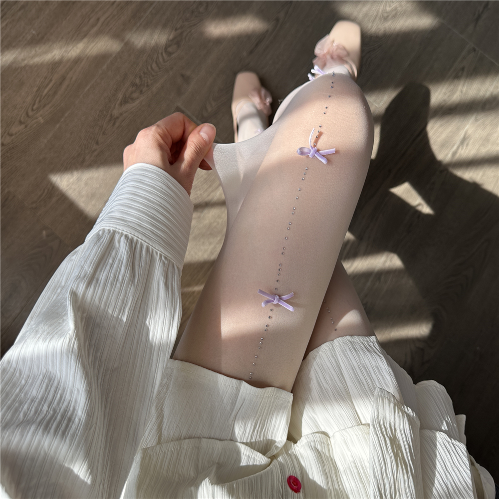 白丝袜甜美纯欲蝴蝶结烫钻连裤袜
