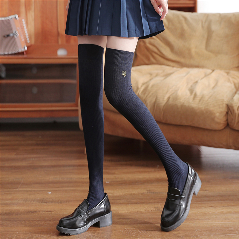 美式学院风刺绣过膝袜纯棉长筒袜