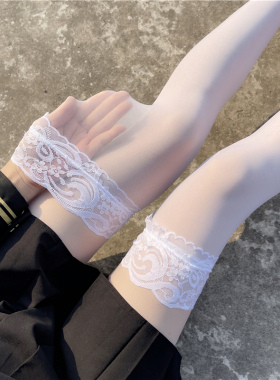 白丝袜女日系蕾丝白色过膝长筒袜子JK纯欲情调性感超薄黑丝大腿袜