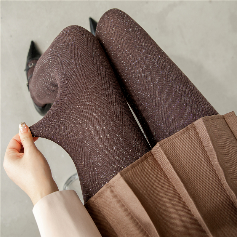 时髦闪亮银丝连裤袜秋冬打底袜