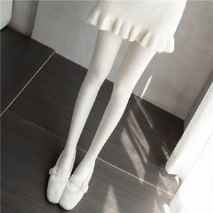 秋冬款加厚白色连裤袜女羊绒保暖竖纹灰色打底裤羊毛咖啡色打底袜