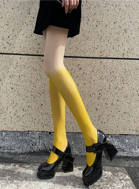 黄色渐变丝袜子女夏季薄款防勾丝纯欲白丝性感黑丝春秋黑色连裤袜