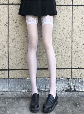 日系JK白丝袜女夏季超薄款可爱蕾丝长筒袜子过膝黑色ins潮黑丝袜