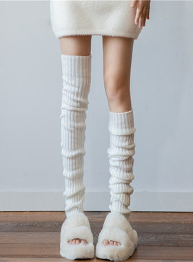 超长白色针织袜套Y2K辣妹JK中筒堆堆袜过膝长筒秋冬小腿套搭靴子