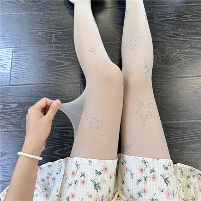 五角星带钻丝袜夏季超薄白色裤袜