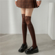 咖啡色过膝袜女秋冬美拉德显瘦搭配靴子JK长筒蕾丝花边小腿堆堆袜