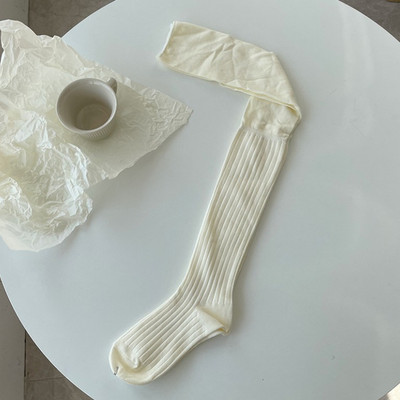 奶白色长筒袜大腿拼接堆堆过膝袜