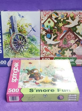小盒损特价包邮美国springbok拼图500片雪人 圣诞节饰品 蓝鸲鸟