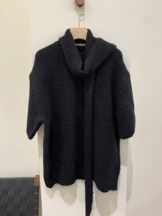 Blossom韩国正品阿尔巴卡短袖版带飘带黑色毛衣