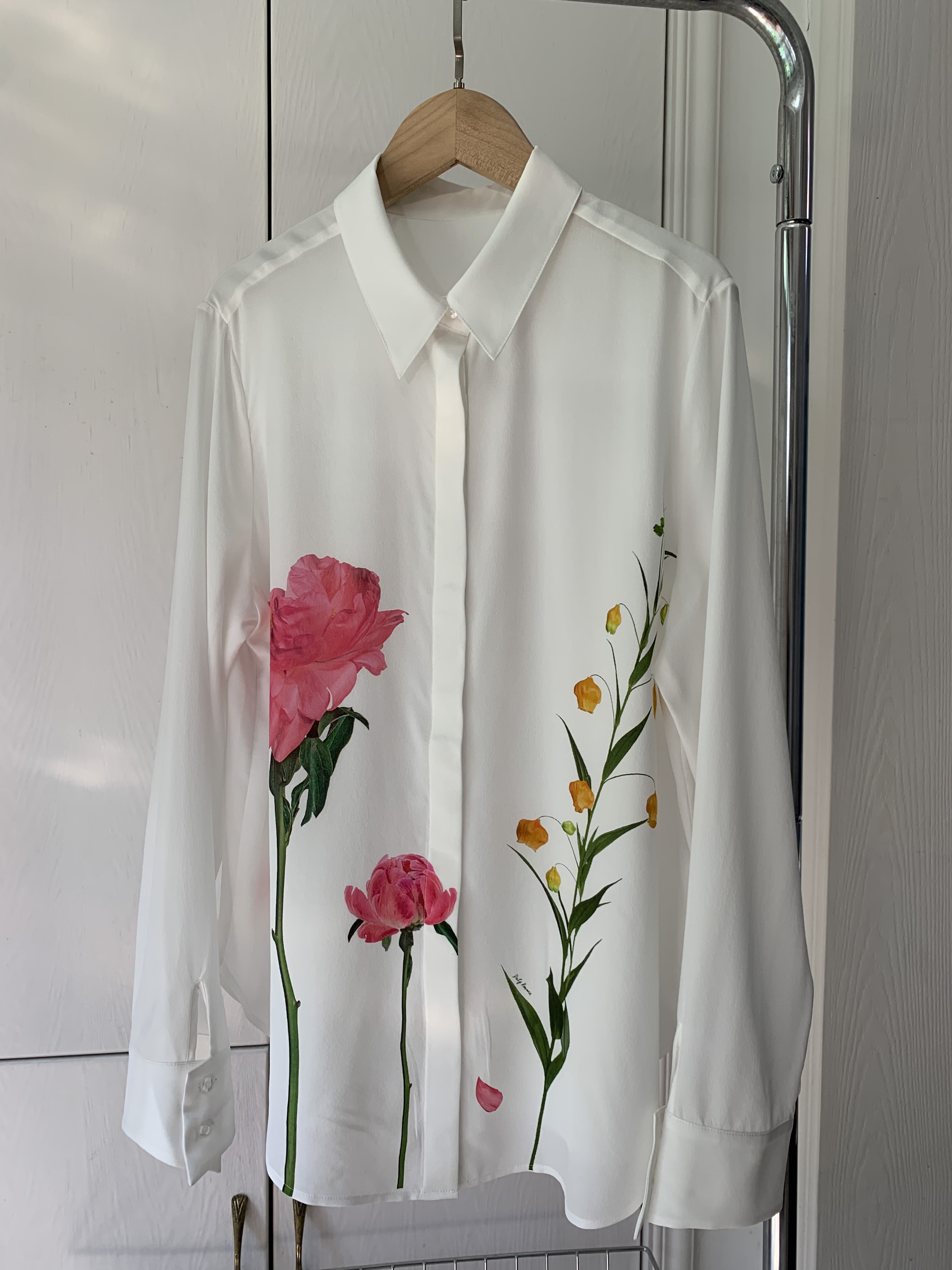 原厂同款女士白色芍药花真丝桑蚕丝衬衫