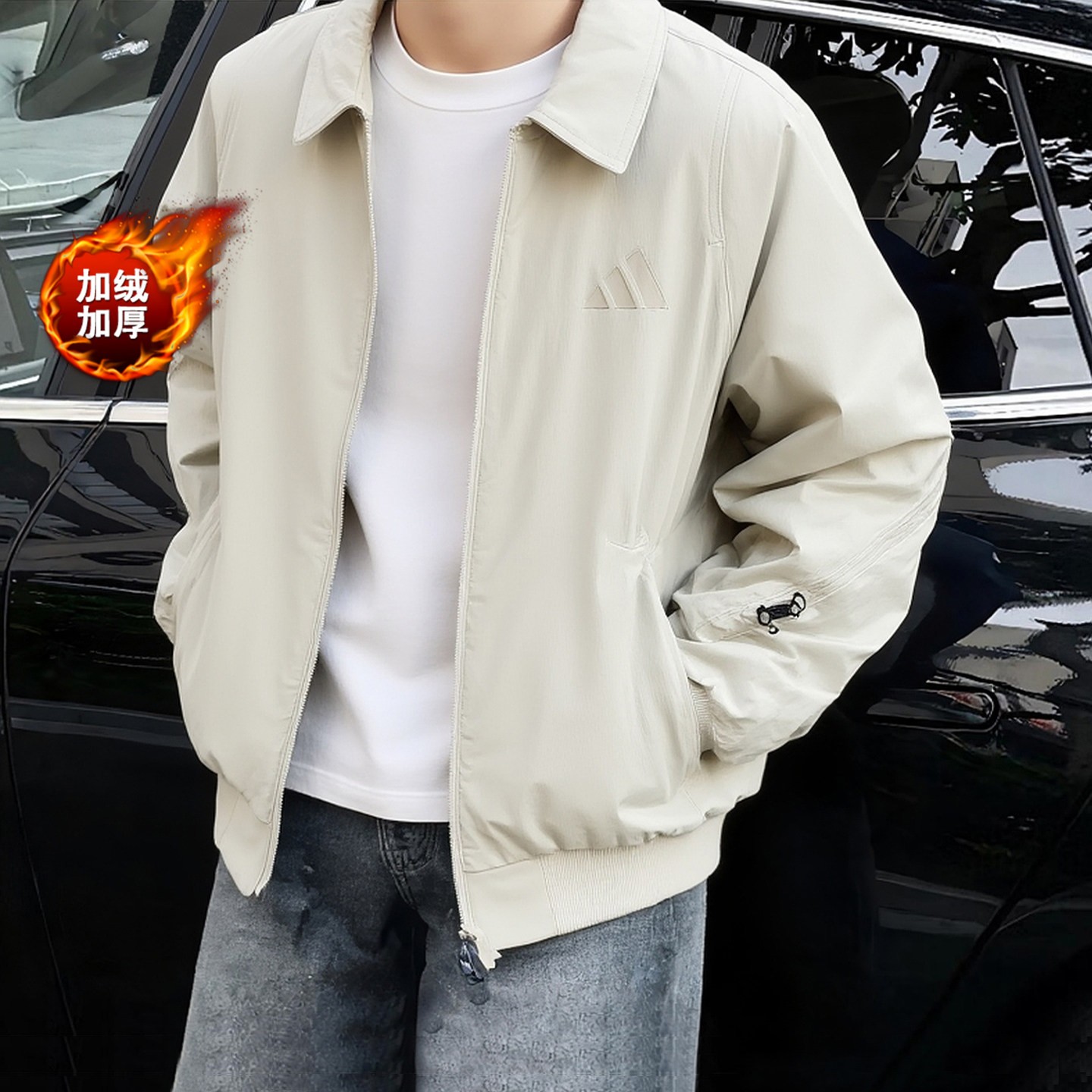 阿迪达斯加绒棒球服男秋季新款正品加厚外套美式翻领夹克JZ4194