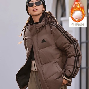 阿迪达斯羽绒服男女装2025冬季新款鸭绒运动服连帽加厚外套JW6734