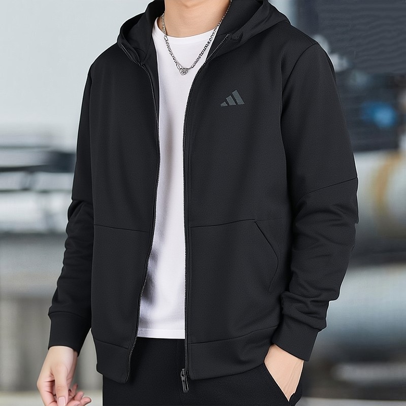 阿迪达斯外套男装2025秋冬季新款运动服针织连帽男士休闲上衣夹克