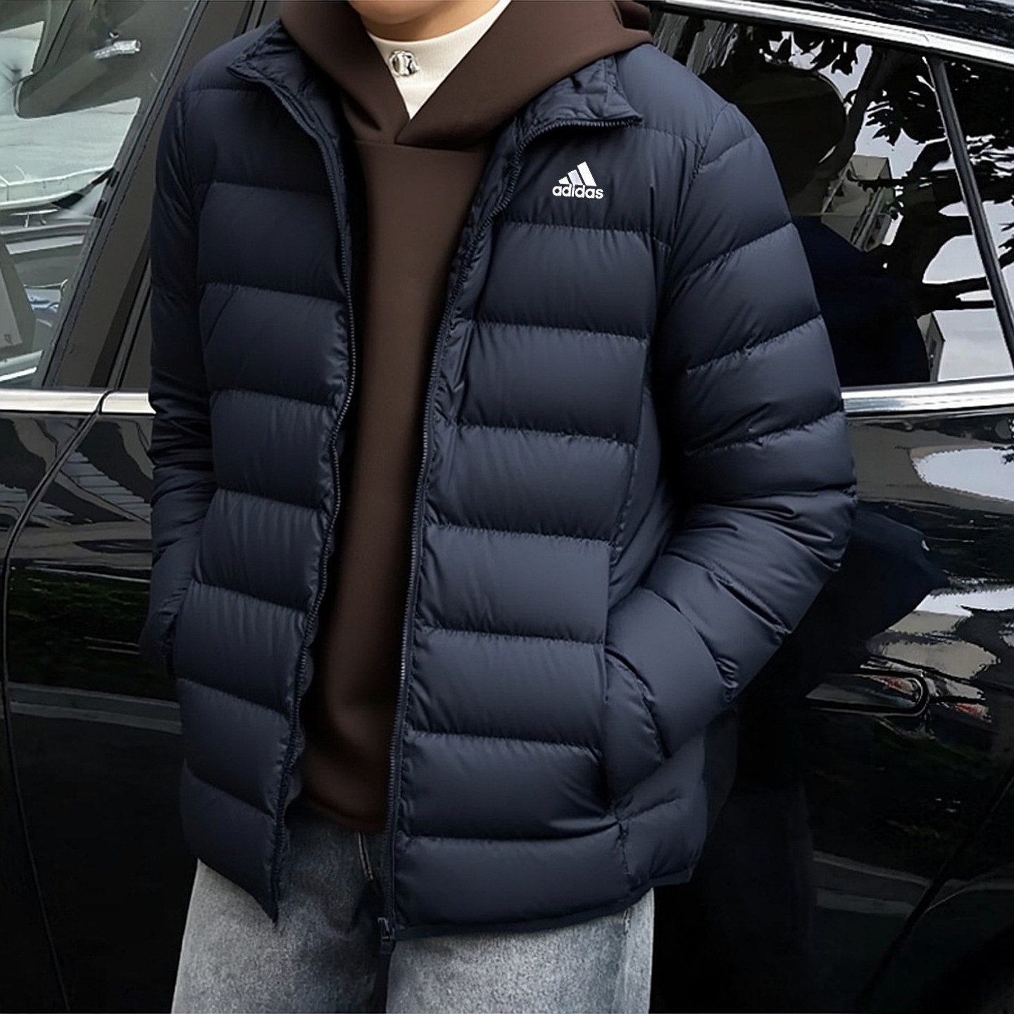 阿迪达斯男立领轻薄鸭绒羽绒服