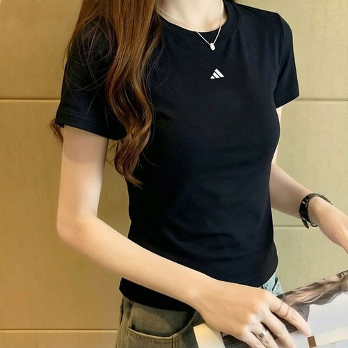 阿迪达斯女修身显瘦棉质短袖T恤