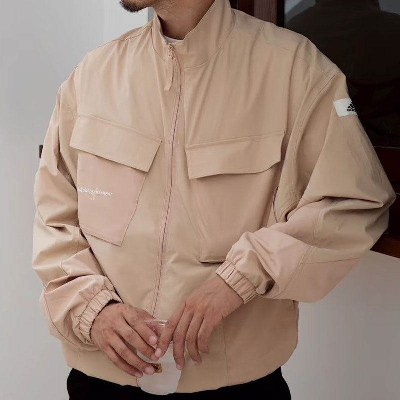 阿迪达斯外套男装新款工装夹克休闲拼接大口袋立领运动服防风上衣